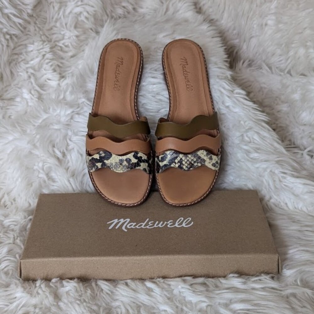 Madewell Wavy Flat Sandals in Snake Embossed Leather Size 6